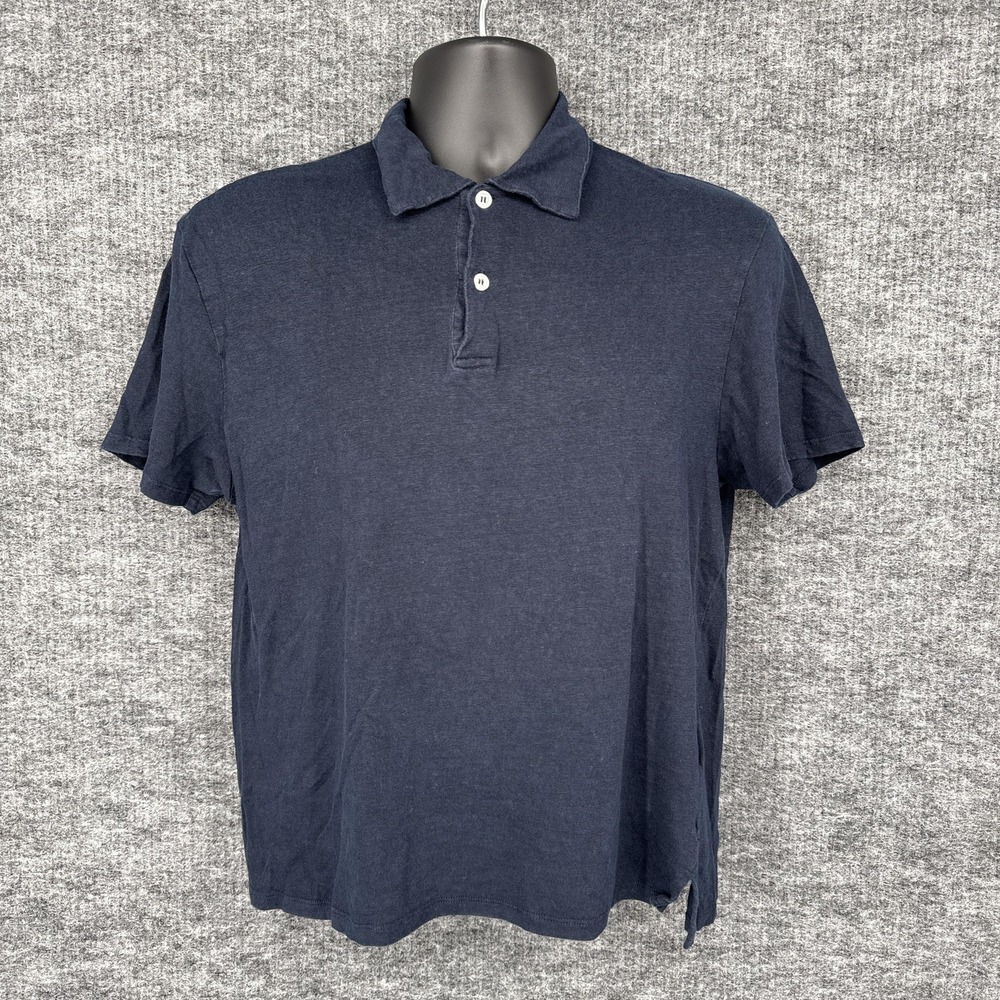 Sandro Polo Shirt Mens L Blue 100% Linen Lightweight Short Sleeve Breathable